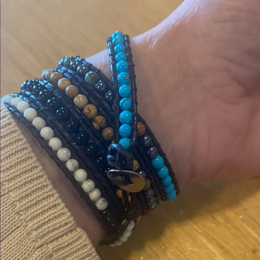 Bohemian Artisan Artist Natural Stone Wrap Bracelet 33” Long